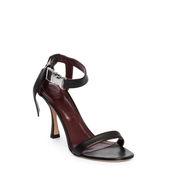 STAUD Shoes - STAUD Black Leather Buckle Ankle Strap Sandals Silver Hardware Heels 37.5